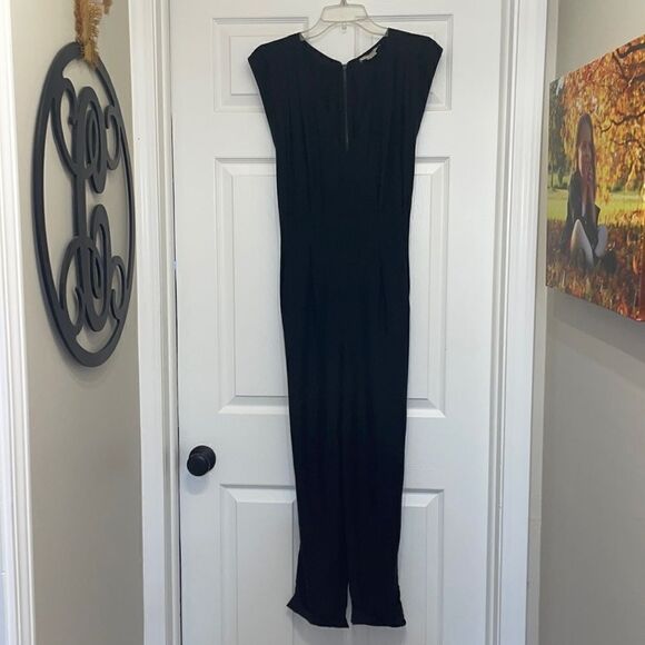 Helmet Lang 100% Silk Black V-Neck Cap Sleeve Jumpsuit - Picture 1 of 8